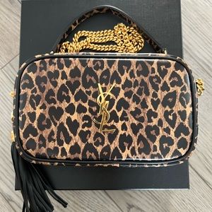Saint Laurent Mini Lou Leopard Heart Print Leather Camera Bag